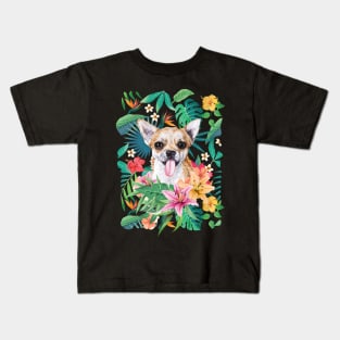 Tropical Short Haired Fawn and White Chihuahua Kids T-Shirt